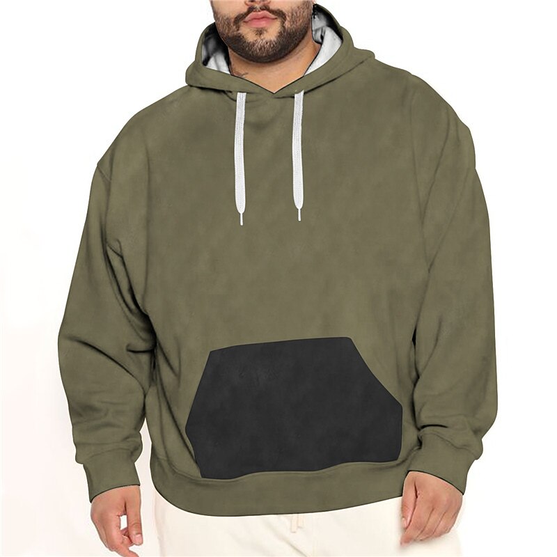 Men's Plus Size Hoodie Big and Tall Color Block Hooded Long Sleeve Spring &  Fall Basic Designer Plus Size Casual Daily Sports Tops