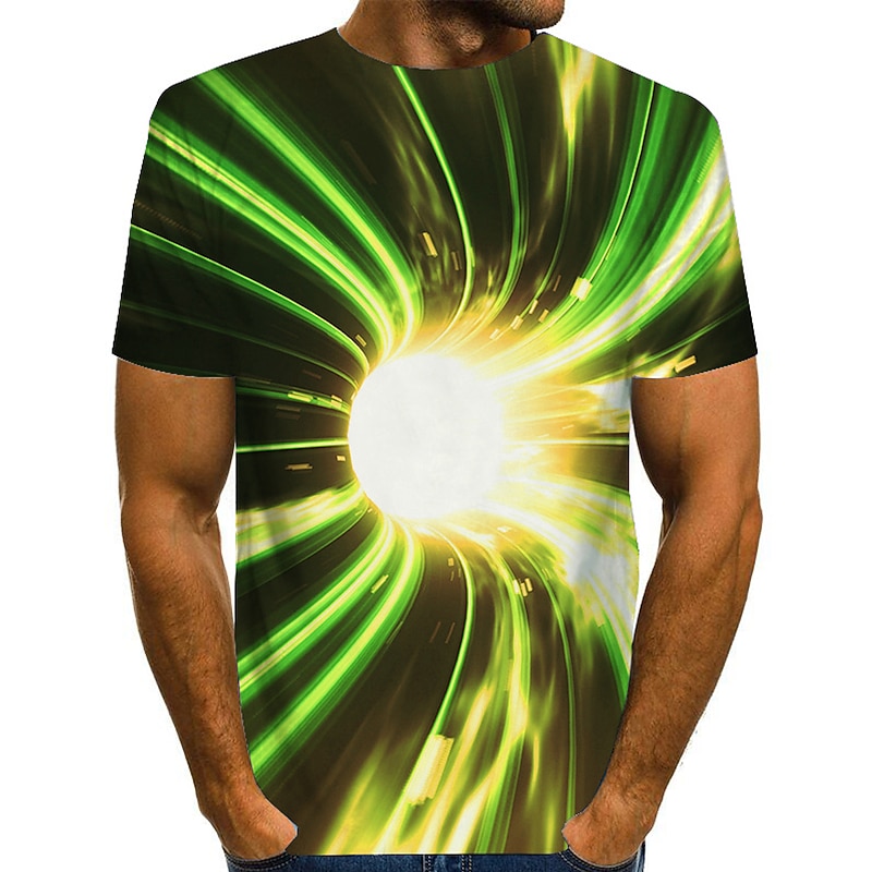 Men's Graphic Optical Illusion T Shirt Tee Short Sleeve T shirt 3D Print Round Neck Shirt Exaggerated Basic Daily Green / Black Light Green Pink Clothing Apparel Normal S M L XL XXL 3XL 4XL 6