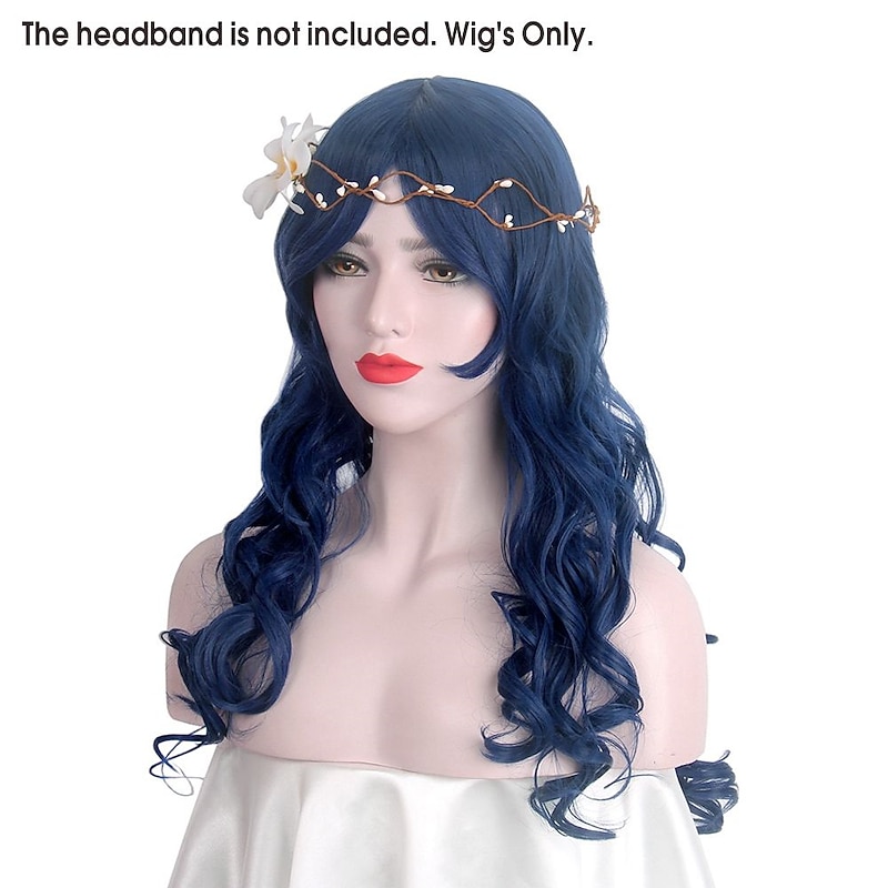 Corpse Bride Anime Cosplay Wigs Long Wave Dark Blue Synthetic Hair Wig Halloween Wigs4