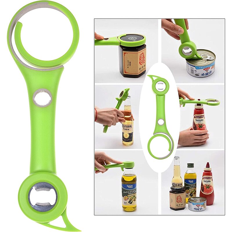6 in 1 Jar Can Bottle Wine Opener - Multifunctional Kitchen Tool for Weak Arthritic Hands, Elderly, Seniors, Women - Open Bottles, Cans, Jars, Safety Seals, Pull Tab - Tight Grip