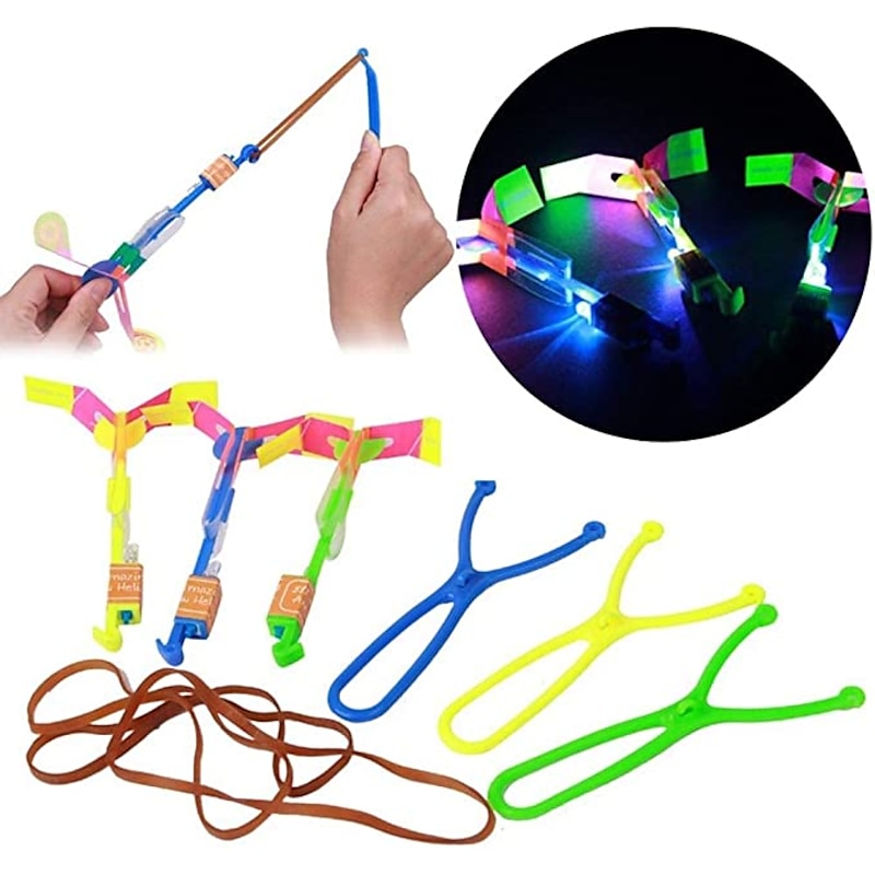 10pcs Amazing Led Light Arrow Rocket Helicopter Flying Toy Party Fun Gift Elastic Slingshot Flying Copters Birthdays Outdoor Game for Children Kidsfor Gift for Boy&Girls3