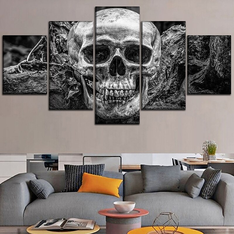 5 Panels Halloween Prints Black Skulls Modern Wall Art Wall Hanging Gift Home Decoration Rolled Canvas Unframed Unstretched Painting Core2