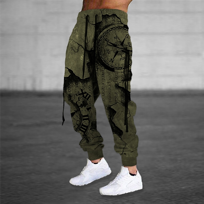 Men's Sweatpants Joggers Trousers Drawstring Side Pockets Elastic Waist Graphic Prints Comfort Breathable Sports Outdoor Casual Daily Cotton Blend Terry Streetwear Designer ArmyGreen Blue2
