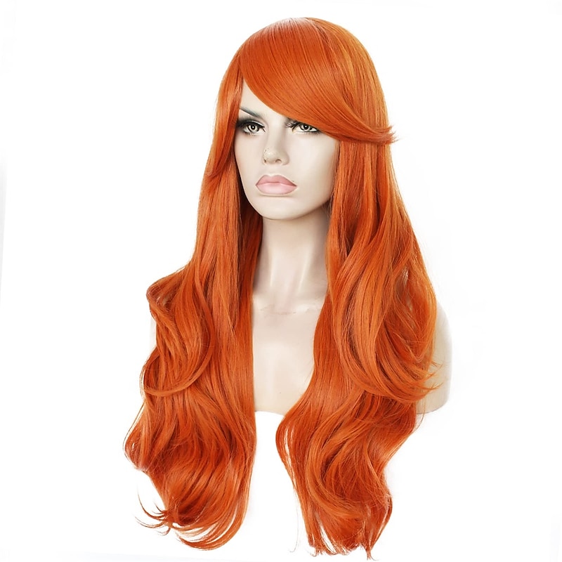 28/70cm Kim Possible Wig for Women Long Ginger Orange Wavy Wig Redhead Hair Synthetic Wig for Girls for Party Halloween Wigs4