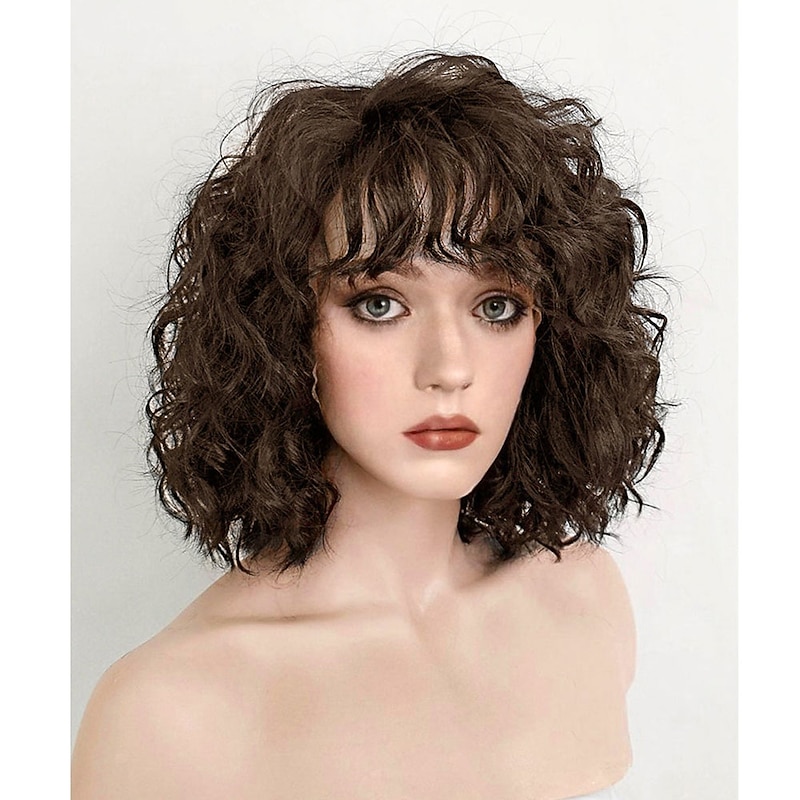 Brunette Spiral Curly Synthetic Wig Halloween Wigs4