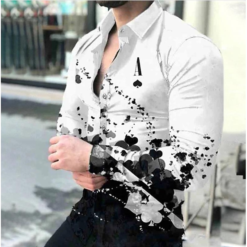 Men's Gradient Geometric Pattern Shirt Button Up Shirt Long Sleeve Fashion Designer Casual Outdoor Holiday Fall & Winter Turndown Print Button-Down Black White Yellow Blue Dusty Blue2