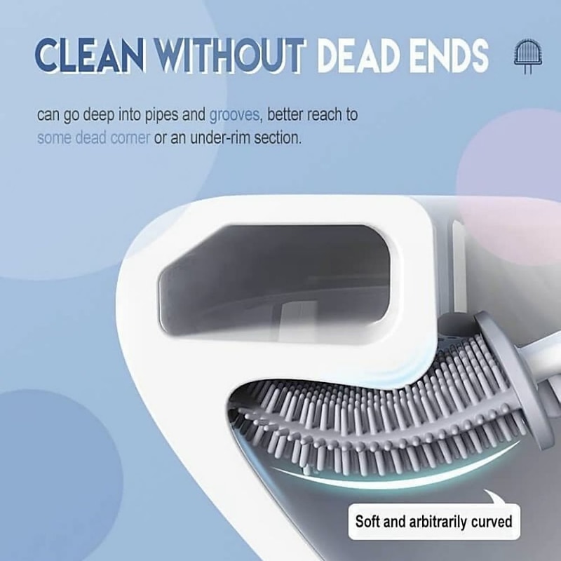 Silicone Toilet Brush and Holder Set,Revolutionary Flex Toilet Brush, Deep Cleaner Bathroom Toilet Brush and Quick Drying Holder Set, No-Slip Long Plastic Handle3