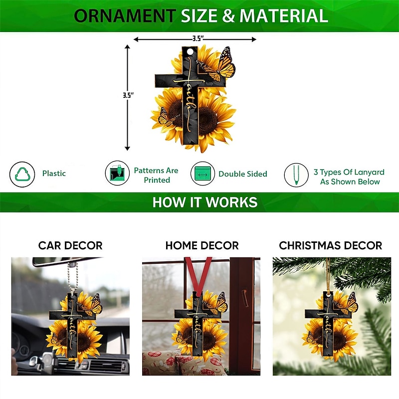 Cross Wing God Faith Rose Rosy Butterfly Christian Memorial Jesus Car Rear View Mirror Accessories Christmas Tree Ornament Decoration Hanging Charm Interior Rearview Pendant Decor Gift2