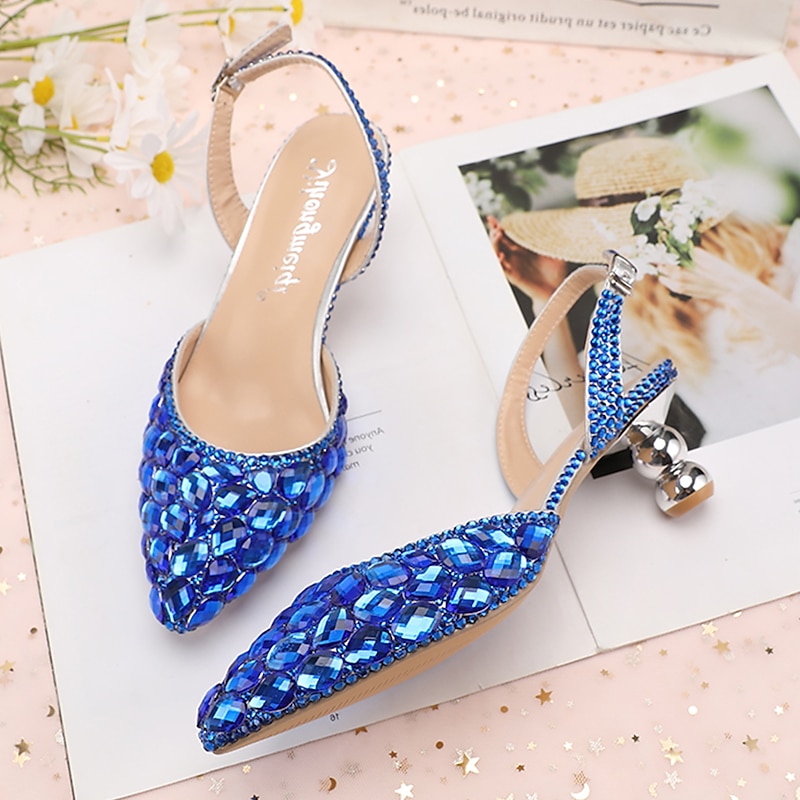 Women's Crystal Rhinestone Pointed-Toe Slingback High Heels - Elegant and Colorful Party, Wedding, and Evening Shoes2