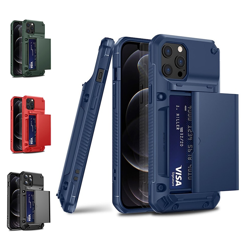 Phone Case For iPhone 15 14 Pro Max Plus 13 12 11 Pro Max Back Cover Wallet Case Card Slot Shockproof Solid Color TPU PC