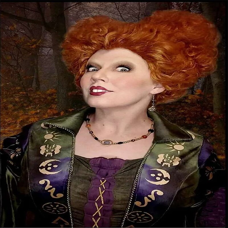 Ariker Winifred Sanderson Wig Curly Brown Hocus Pocus 2 Winifred  Wig for Women Sanderson Sisters  Accessories Witch Wig Without Teeth Necklace Earrings Halloween Wigs4