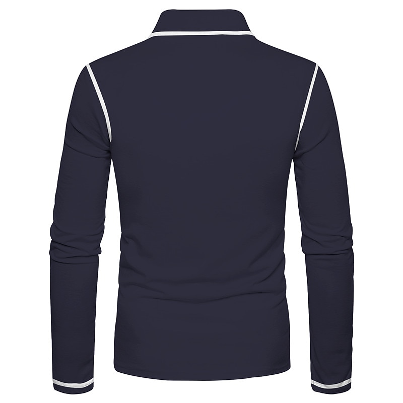 Men's Polo Shirt Golf Shirt Street Casual Polo Collar Classic Long Sleeve Fashion Designer Solid Colored Patchwork 3D Print Spring & Fall Regular Fit Wine Navy Blue Polo Shirt2