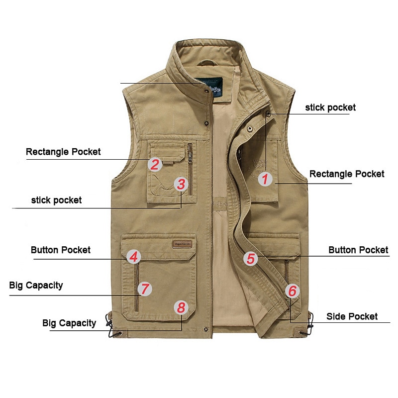 Men's Fishing Vest Hiking Vest Sleeveless Jacket Coat Top Outdoor Breathable Quick Dry Lightweight Sweat wicking Summer Spring Cotton khaki Army Green Fishing Climbing Running3