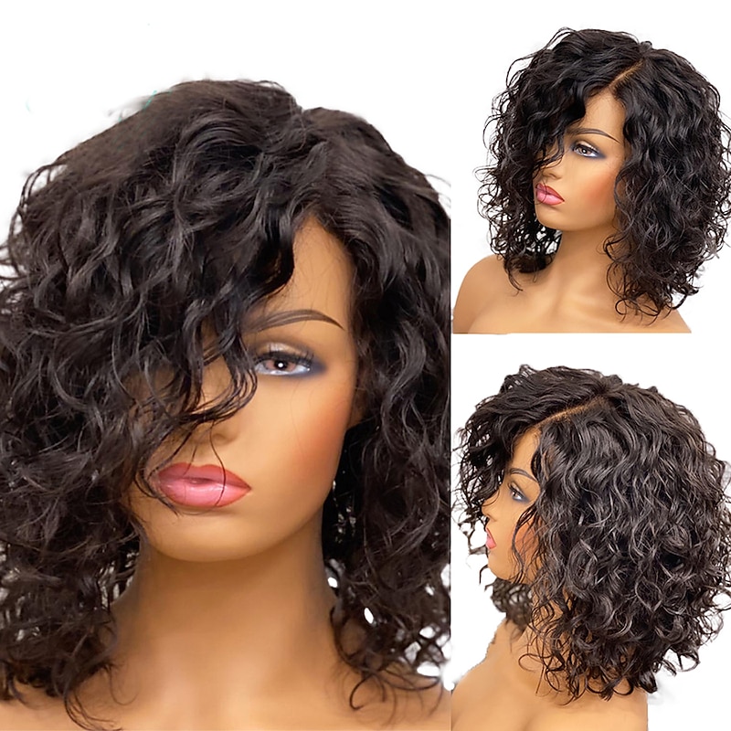 Remy Human Hair 13x4 Lace Front Wig Short Bob Side Part Brazilian Hair Loose Wave Black Wig 130% 150% Density with Baby Hair Smooth 100% Virgin With Bleached Knots Pre-Plucked For wigs for black women2