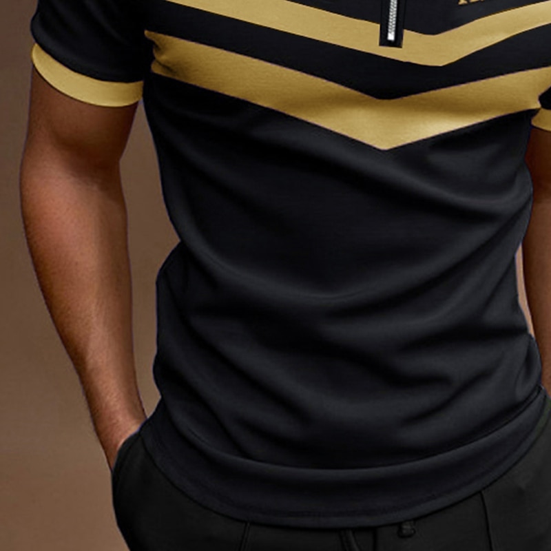 Men's Striped Zip Polo Shirts Golf Shirt Short Sleeve Polo Shirts Collared Shirts Business Casual WorkWear Formal Wear Festival Wear 3D Print Quarter Zip Polo Black Blue Purple3
