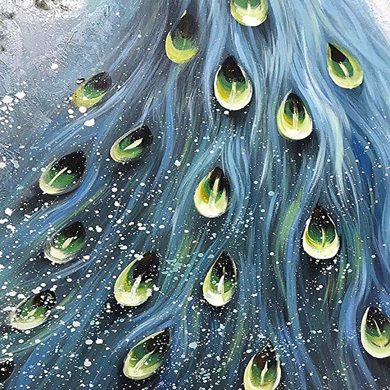 Handmade 3D Oil Painting Hand Painted Vertical Floral / Botanical Contemporary Modern Stretched Canvas Peacock4