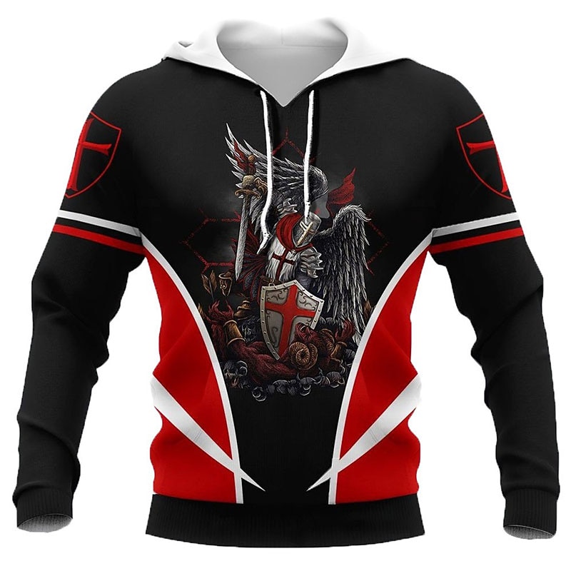 Men's Graphic Knights Templar Cross Hoodie Hoodies Sweatshirt Designer Casual Long Sleeve Hooded Work Daily Weekend White+Dark Gray light gray & black Print Spring &  Fall Designer4