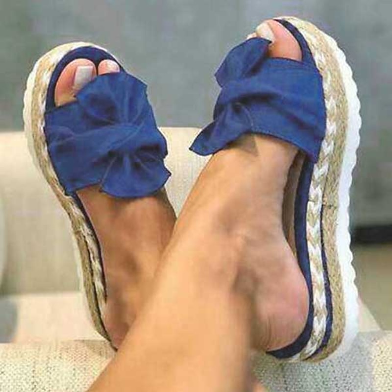 Yellow Women's Platform Sandals with Bow Detail and Woven Espadrille Sole for Stylish Summer Wear4