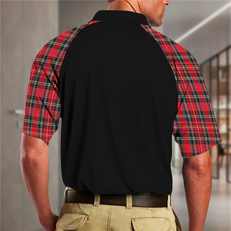 Men's Plaid Polo Shirt Golf Shirt Short Sleeves Shirt Turndown Outdoor Street 3D Print Red Zipper Print Clothing Apparel Fashion Designer Casual Breathable2