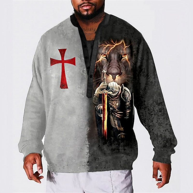 Men's Plus Size Sweatshirt Big and Tall Lion Standing Collar Long Sleeve Spring &  Fall Basic Designer Plus Size Casual Daily Sports Tops