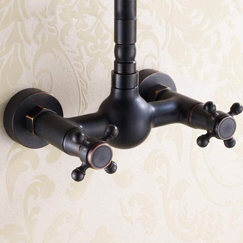 Traditional Bathroom Sink Mixer Taps Black Wall Mounted, 360° Rotatable Antique Retro Brass Sink Kitchen Tap Washroom Basin Bathtub Tub4