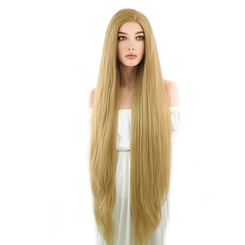 Princess Tangled Rapunzel Long Straight Yaki Blonde Cosplay Party Wigs Halloween Wigs2
