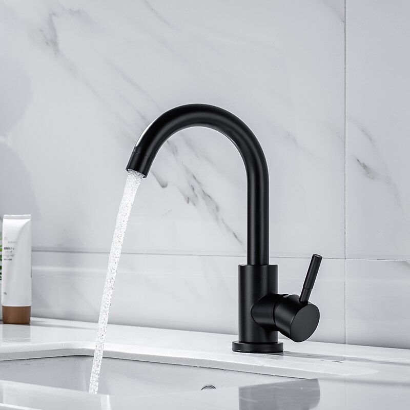 Bathroom Sink Faucet - Rotatable / Classic Stainless Steel / Painted Finishes Centerset Single Handle One Hole Bath Taps3