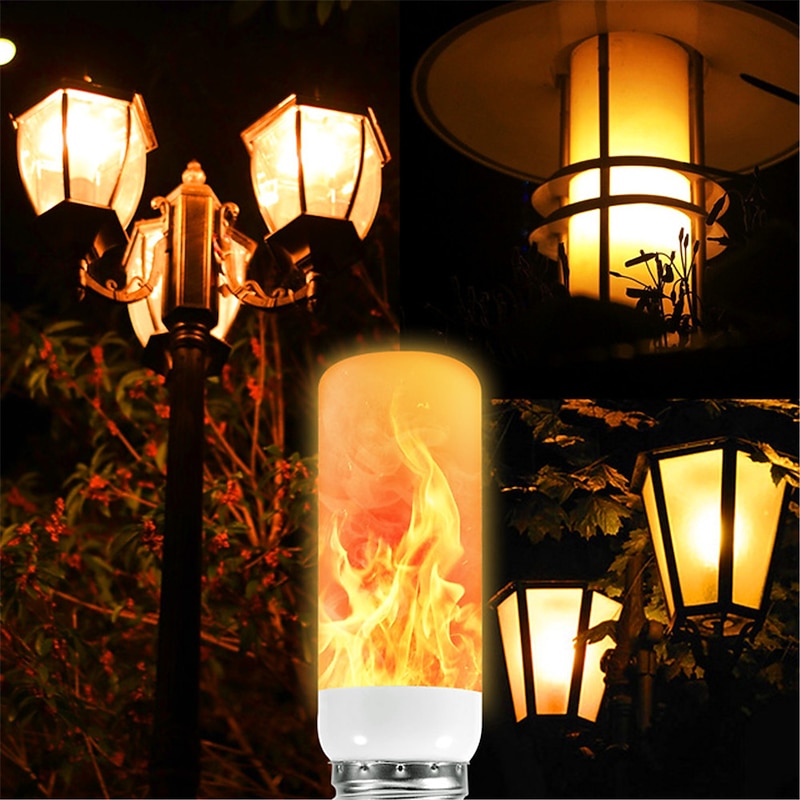LED Fire Flame Bulb Lights 4 Modes Dynamic Flickering Effect Lamp Gravity Sensor for Indoor Outdoor Home Party Halloween Decoration 1/4pcs2