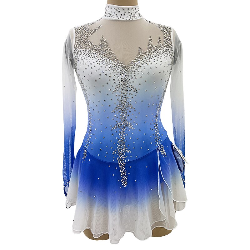 Figure Skating Dress Women's Girls' Ice Skating Dress White Pink Red Thumbhole Spandex High Elasticity Training Competition Skating Wear Crystal / Rhinestone Long Sleeve Ice Skating Figure Skating2