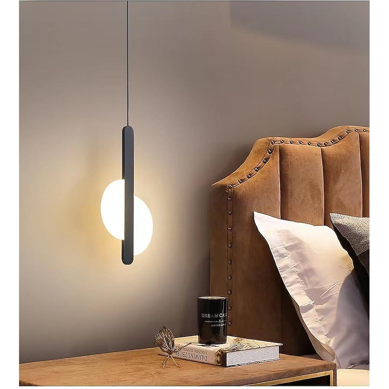 20 cm LED Pendant Light Nordic Black Hanging Light with White Lampshade Dining Room Office Bedroom Simple Geometric Metal Black LED Modern 220-240V2