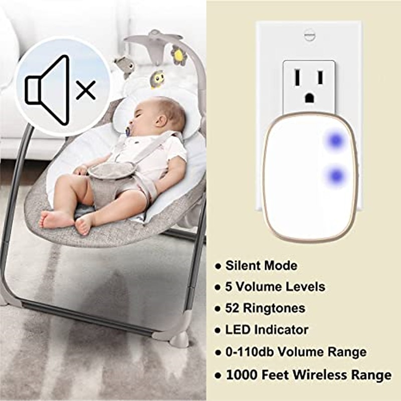 Wireless doorbell loud enough at 1000 feet with 4 levels of volume and silent mode doorbell LED blinking4