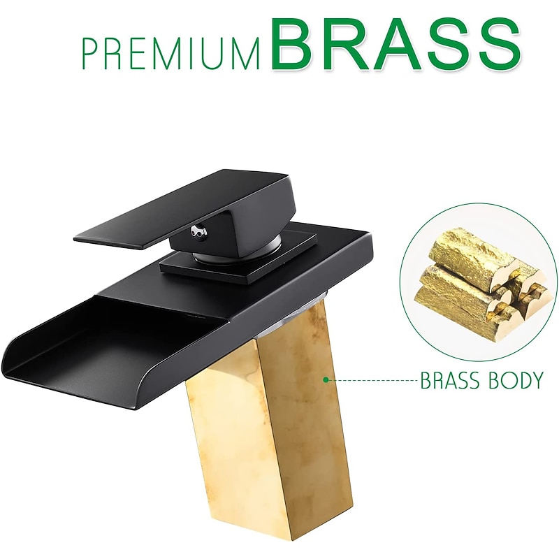 Bathroom Sink Faucet with Supply Hose,LED Waterfall Spout Single Handle Single Hole Vessel Lavatory Faucet,Slanted Body Basin Mixer Tap3