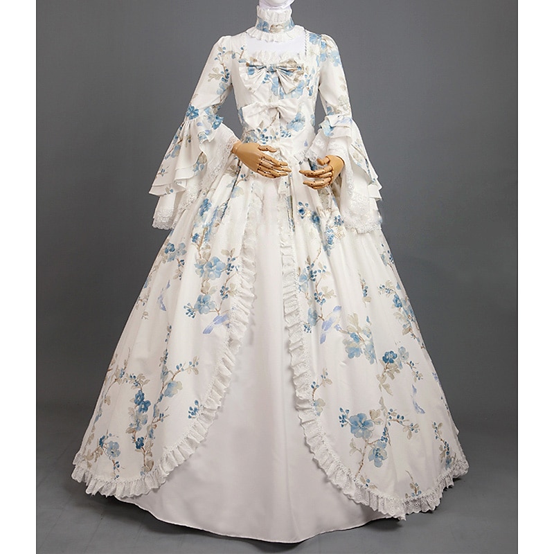 Rococo Baroque Victorian Floor Length Dress Prom Dress Flare Cuff Sleeve Princess Bridal Ball Gown Fancy Dress Halloween Carnival Masquerade Performance Wedding Carnival of Venice Dress4