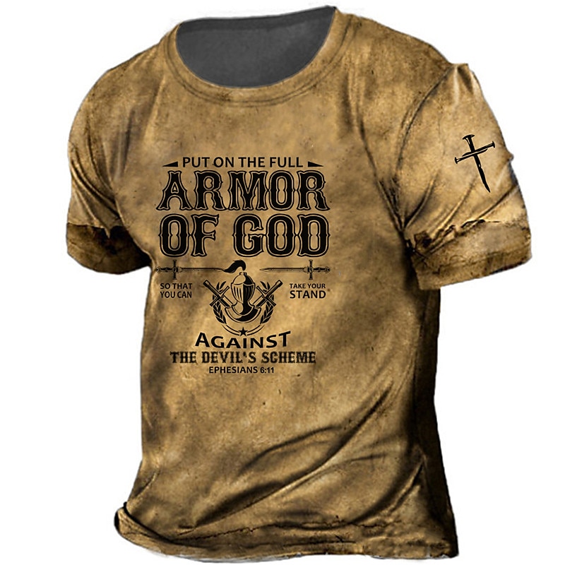 Men's Unisex Templar Cross Letter Graphic Prints T Shirt Distressed T Shirt Short Sleeve T shirt 3D Print Crew Neck Shirt Vintage Sports Designer Outdoor Street Daily Red Blue Brown Summer Clothing