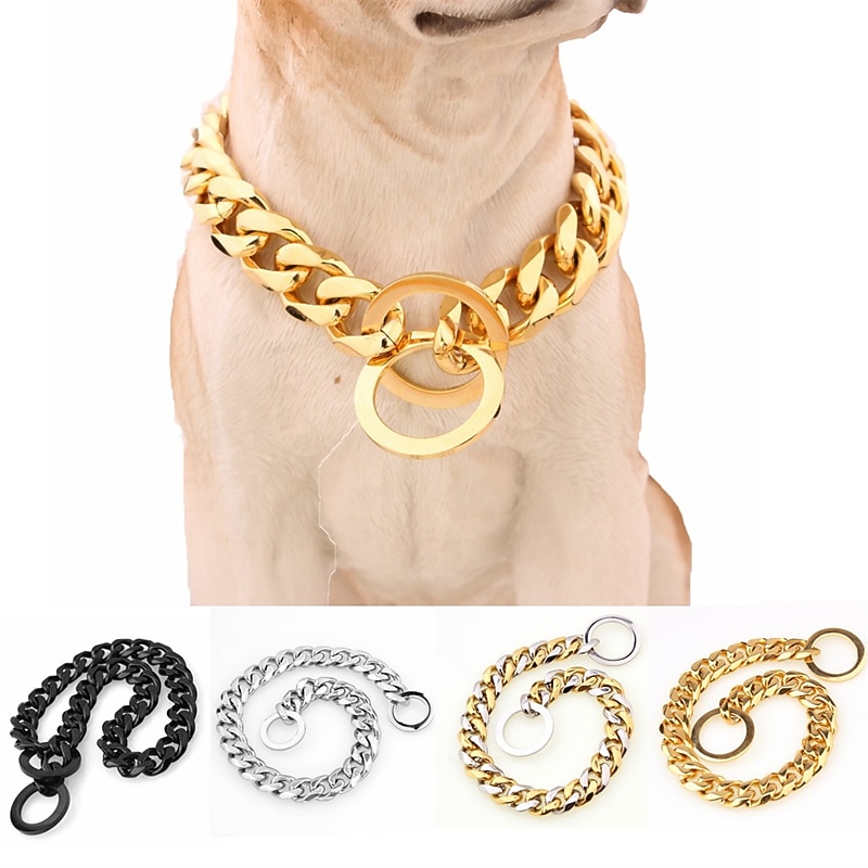 15mm Ebay Titanium Steel Stainless Steel Golden Pitbull Pet Large Dog Chain Pet Chain Collar
