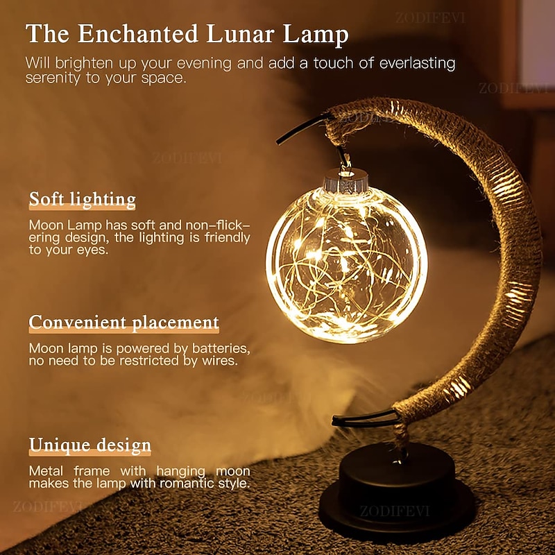 Enchanted Lunar Lamp LED Moon Lamp Kids Night Light Galaxy Lamp Hanging Moon Lamp Magic Moon Night Light Remembrance Gift for Home Decorations (Moon Lamp)3