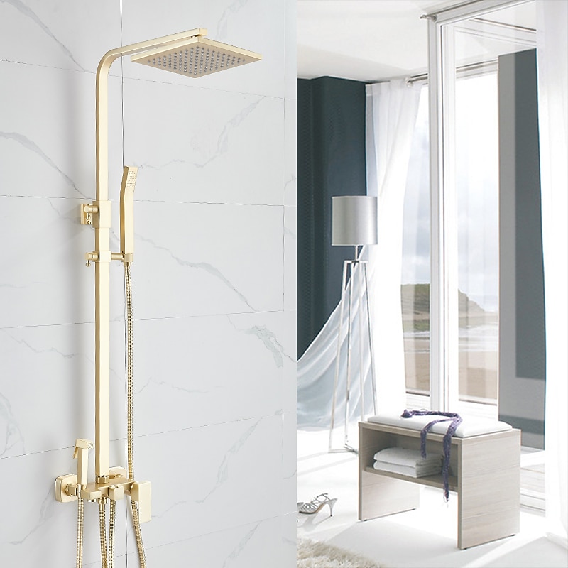 Shower Faucet,Shower System Rainfall Shower Head System Body Jet Massage Set - Handshower Included pullout Rainfall Shower Contemporary Vintage Style Nickel Brushed Mount Inside Ceramic Valve3