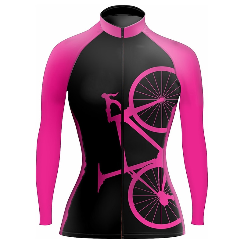 Women's Cycling Jersey Graphic Funny Long Sleeve Bike Jersey Top with 3 Rear Pockets Mountain Bike MTB Road Bike Cycling Quick Dry Reflective Strips Back Pocket Moisture Wicking Sports Rose Red2