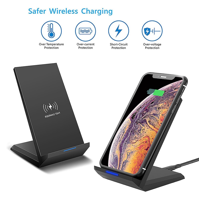 15W Fast Wireless Charger Qi Certified Wireless Charging Stand Compatible with iPhone 13/12/SE 2020/11/XS Max/XR/X Samsung Galaxy S22 S21 S20 S10 Note 20 and Qi Supported Phones