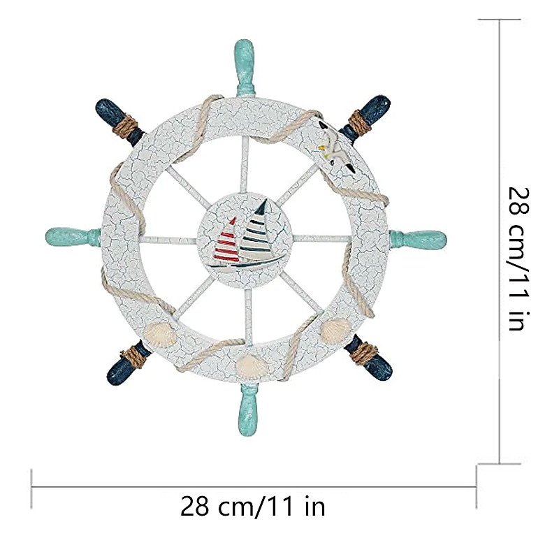 Beach Wooden Boat Ship Steering Wheel Wall Accent Wall Hanging Door Hanging Ornament Wall Decor Home Decoration 28*28CM2