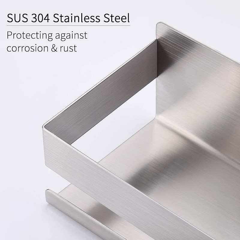 Shower Caddy Bathroom Shelf,Self-Adhesive Shower Shelf Stainless Steel Wall-mounted Punch-free Bathroom Storage For Bathroom,Kitchen(Brushed Nickel,Matte Black)2