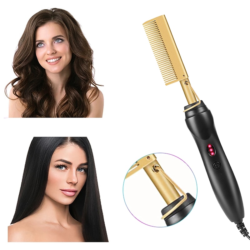 2 in 1 Hot Comb Hair Straightener Flat Irons Straightening Wet Dry Dual Use Brush Electric Heating Comb Hair Straight Styler Hair Curler