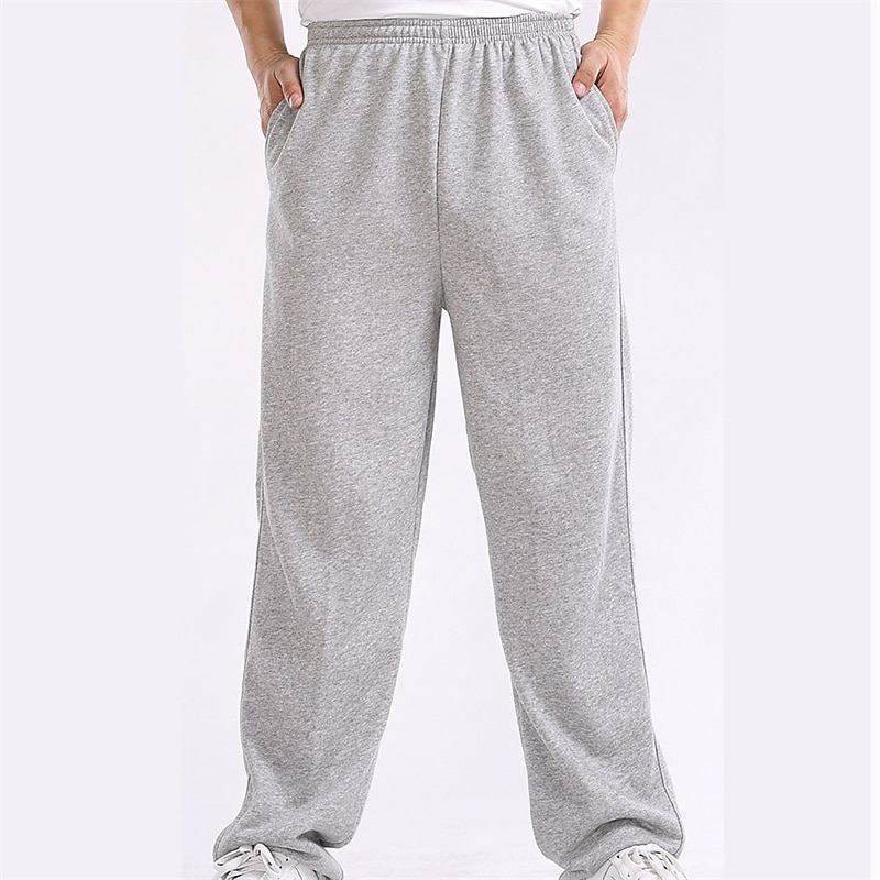 Men's Sweatpants Fleece Pants Trousers Casual Pants Straight Leg Sweatpants Elastic Waist Solid Color Comfort Soft Casual Daily Streetwear Sports Fashion Black Wine Micro-elastic