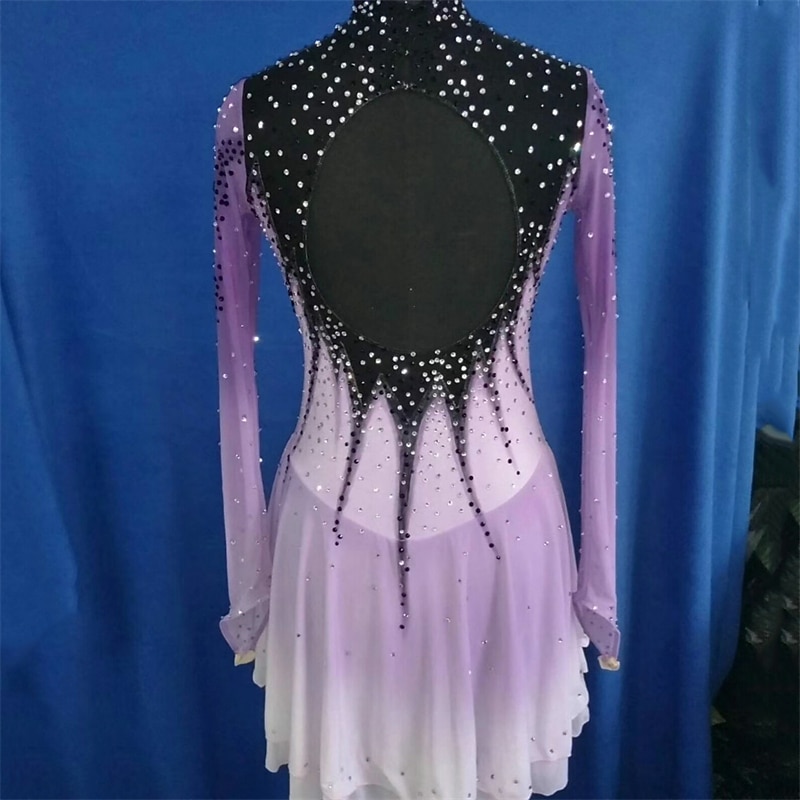 Figure Skating Dress Women's Girls' Ice Skating Dress Purple Thumbhole Spandex High Elasticity Training Competition Skating Wear Crystal / Rhinestone Long Sleeve Ice Skating Figure Skating / Winter2