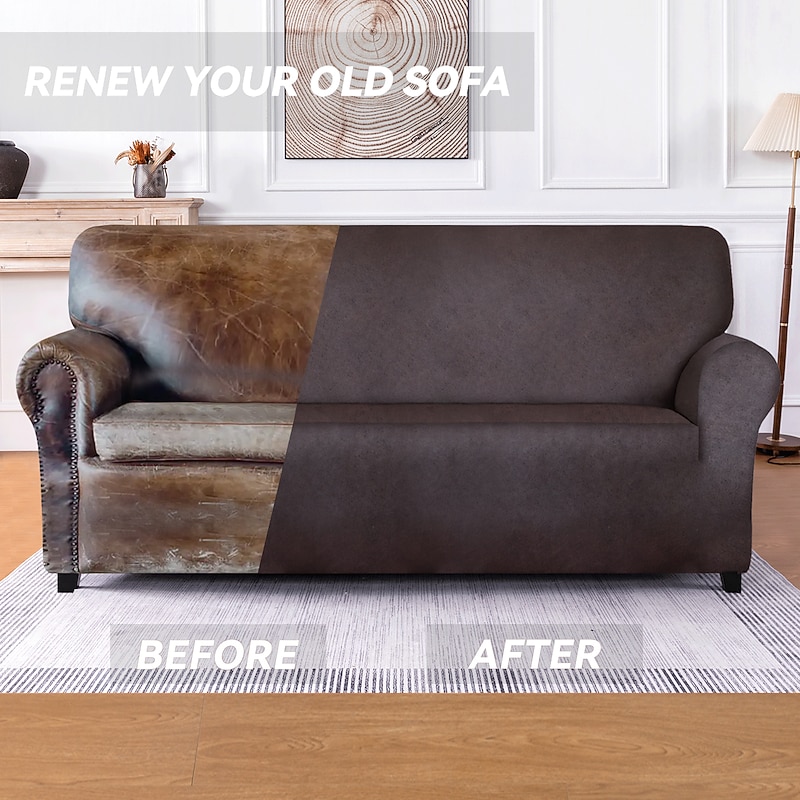 Stretch Leather Sofa Cover Sofa Slipcover Seat Cover for 3 Seater,Spandex Non Slip Soft Couch Sofa Cover Spandex Fabric, Washable Furniture Protector Elastic Bottom for Kids, Pets,Home Decor3