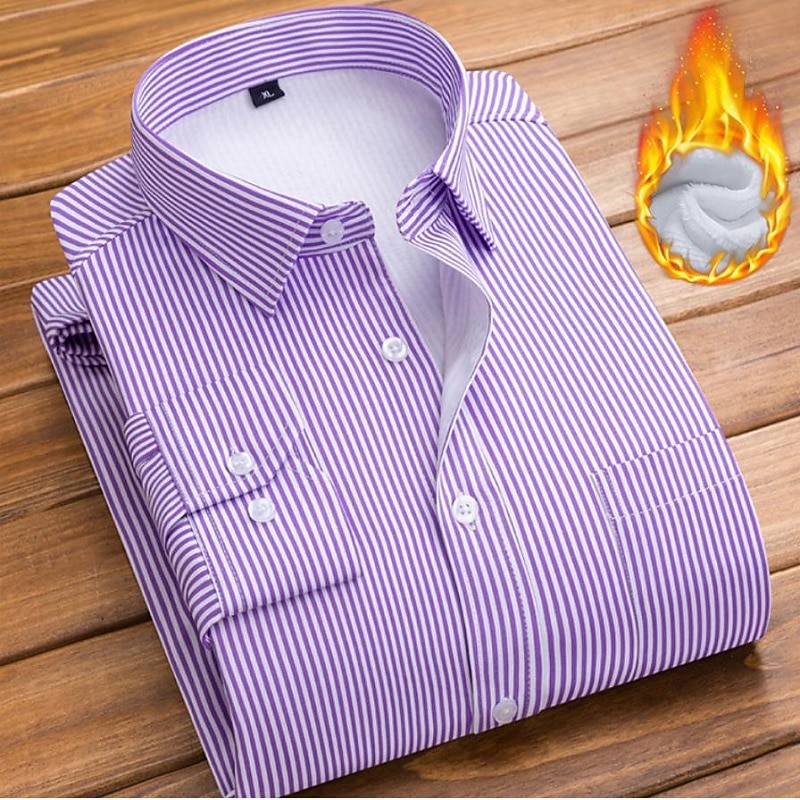 Men's Dress Shirt Striped Shirt Collared Shirt Button Up Shirt Striped Wedding Casual Black and Red Navy Blue Purple Light Blue Long Sleeve Classic Collar Fall & Winter Clothing Apparel3