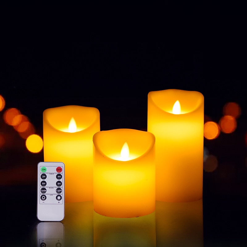 LED Candles Flameless Flickering Pillar Candles with Remote and Timer Battery Operated 3D Wick Real Wax Ivory Warm Light LED Pillar Candles for Halloween Decoration Indoor Set of 3(D3 x H456 Inch)
