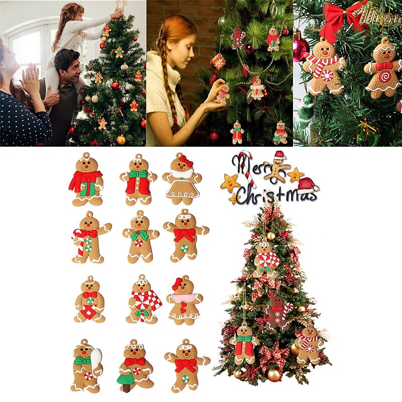 12Pcs Gingerbread Man Christmas Tree Hanging Pendant Xmas Tree Decor Ornament 2025 Newest Cute Funny Kid Gift Christmas Pendant3