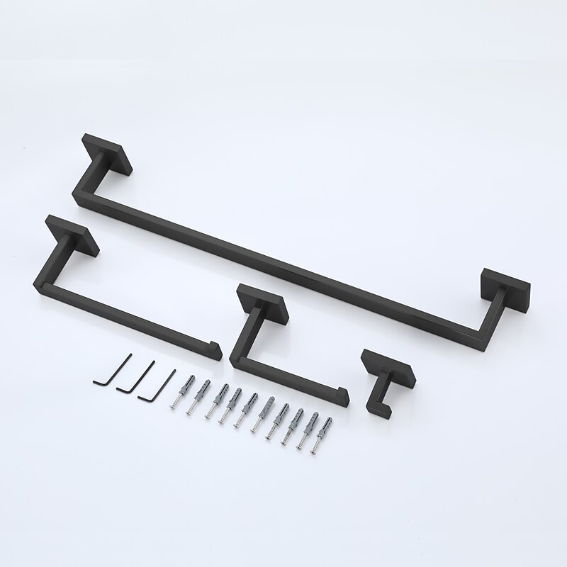 Bathroom Hardware Set 4 Pieces, SUS304 Stainless Steel Wall Mounted Bathroom Accessories, Include Robe Hook, Toilet Paper Holder, Towel Holder, Towel Bar3