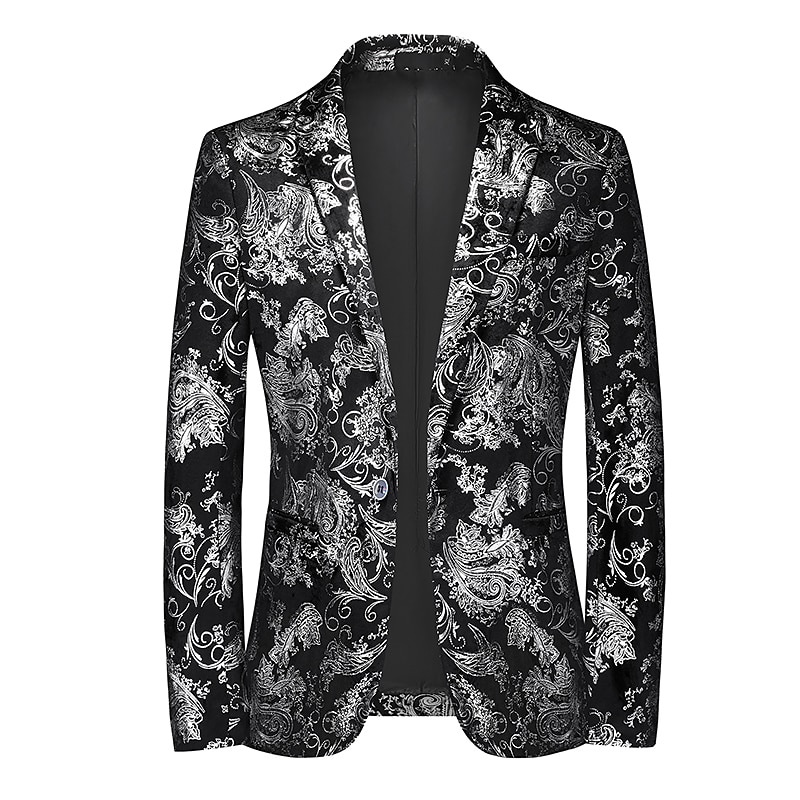 Men's Blazer Jacket Blazer Notch Collar Fashion Party Classic Floral Blazer Silver Gold Standard Fit Single Breasted One-button3